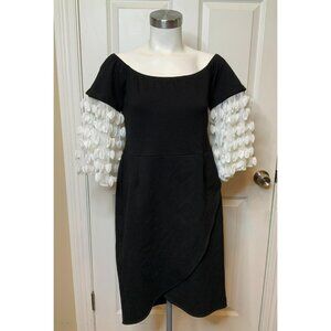 Anne Fontaine Carissa Black Shift Dress 3/4 White Organza Sleeves, Size 8 | 40